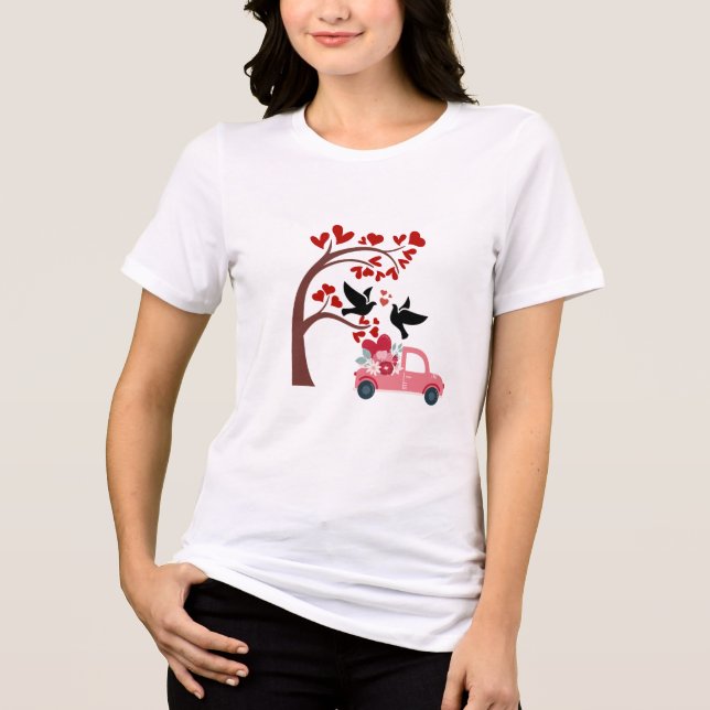 Valentine Love Birds & Floral Truck Women's Tee (Front)