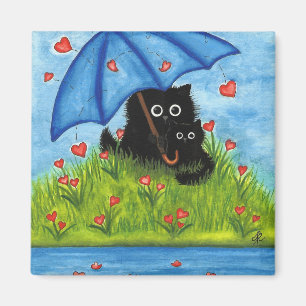 Valentine Love Black Cat by Bihrle Magnet