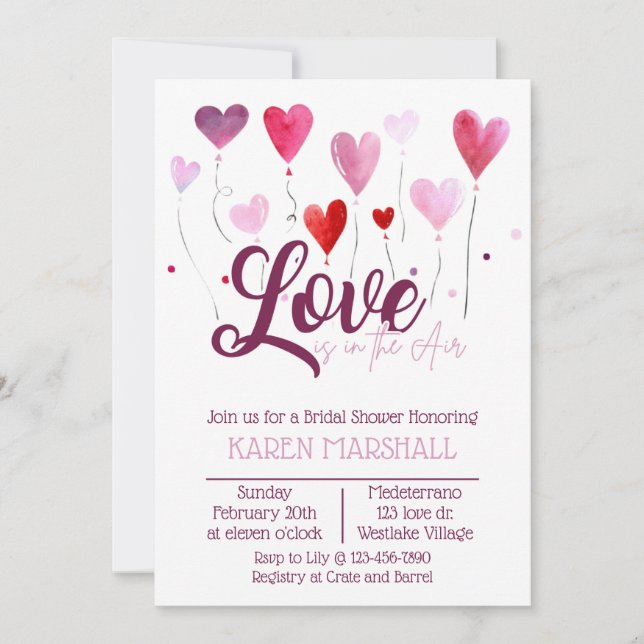 Valentine, Love,  Bridal  Shower Invitation (Front)