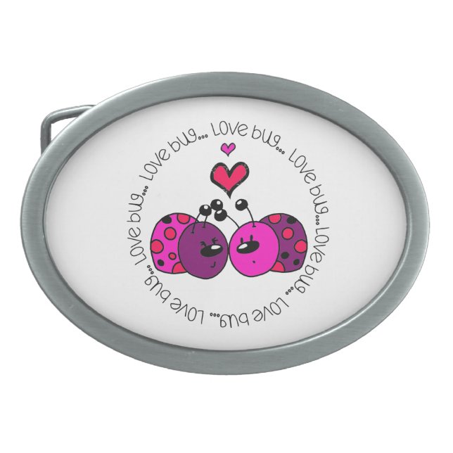 Valentine Love Bug Oval Belt Buckle (Front)