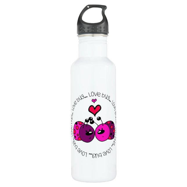 Valentine Love Bug Stainless Steel Water Bottle (Front)