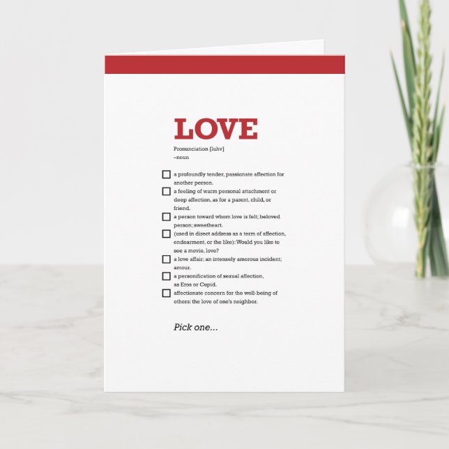 Valentine Love Definition Card (Front)