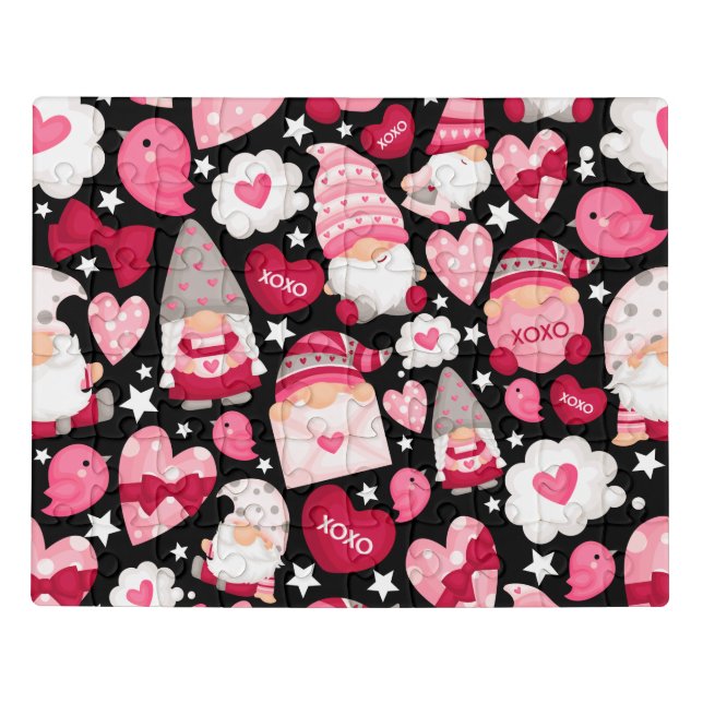 valentine love gnomes seamless pattern jigsaw puzzle (Puzzle Horizontal)
