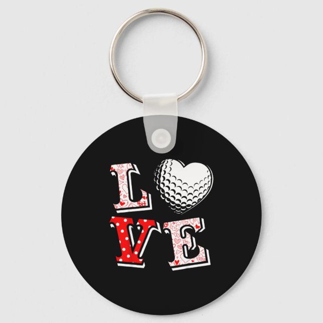 Valentine Love Golf Heart Valentine Day Women Men  Keychain (Front)