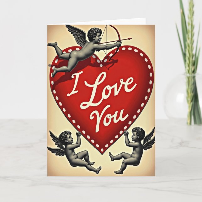 Valentine Love Heart Cupid Card (Front)
