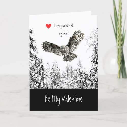 Valentine Love Heart Owl Bird Animal Nature Art Holiday Card