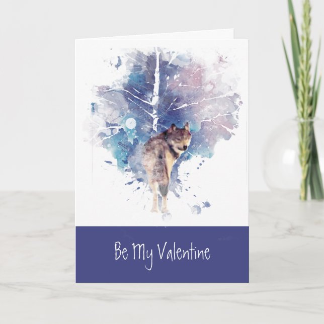 Valentine Love Heart Wolf Animal Nature Art Holiday Card (Front)