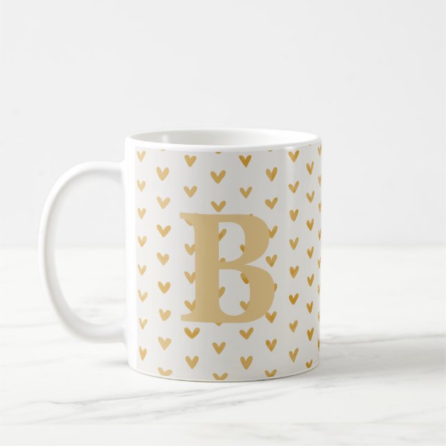 Valentine Love Hearts Gold Monogram Coffee Mug (Left)