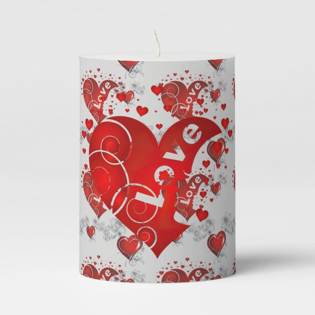 Valentine Love Hearts Pillar Candle (Front)