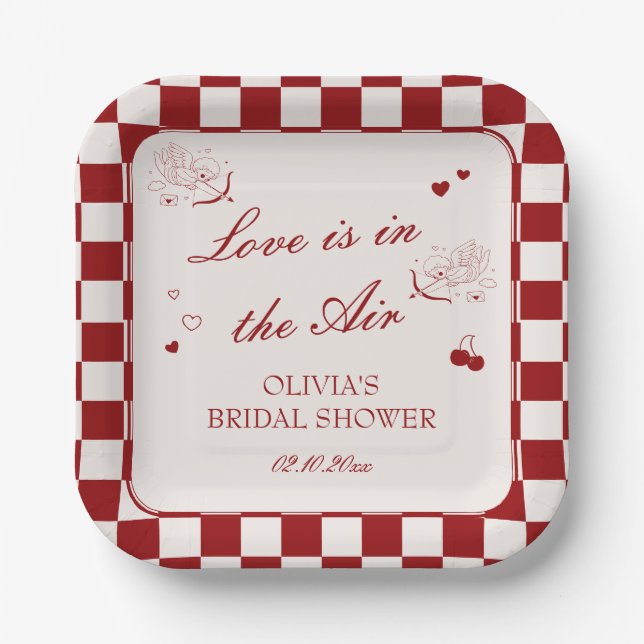 Valentine Love is in the Air Bridal Shower Paper Plates (Front)