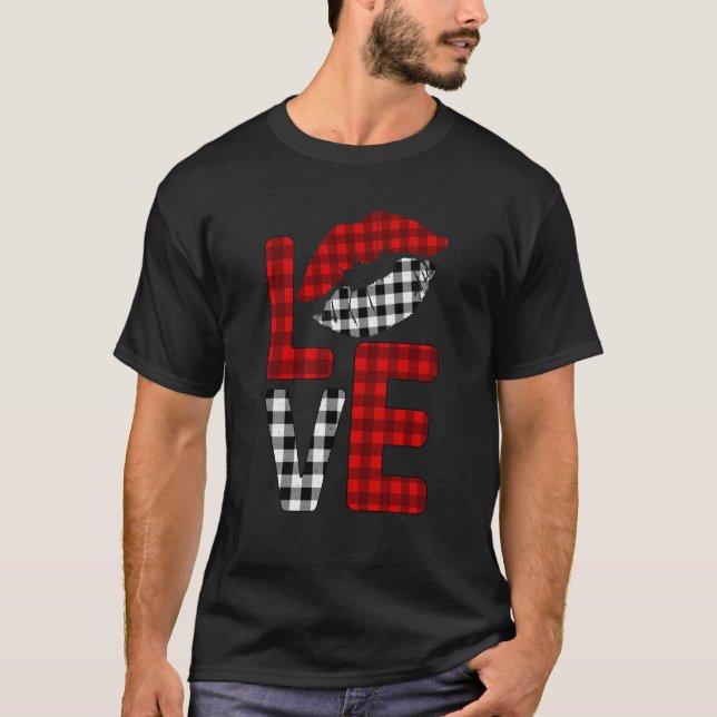 Valentine Love Lips Striped Plaid T-Shirt (Front)