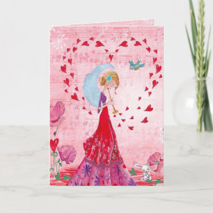Valentine Love Music Gir Greeting Card