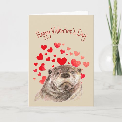 Valentine Love my Heart Cute Otter Animal Holiday Card