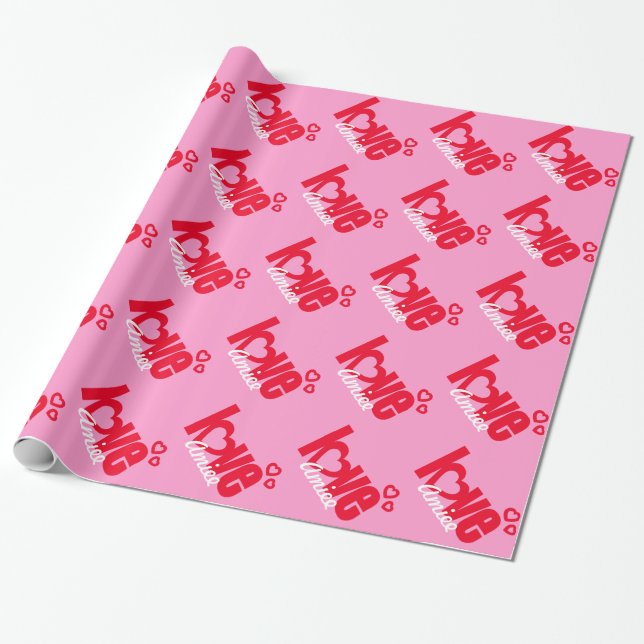 Valentine love named personalised gift wrap (Unrolled)
