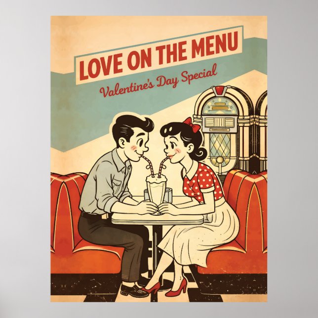 Valentine - Love on the Menu Retro Soda Shop  Poster (Front)