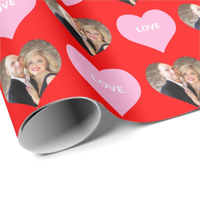 Valentine Love Photo Template Cute Hearts Wrapping Paper (Roll Corner)
