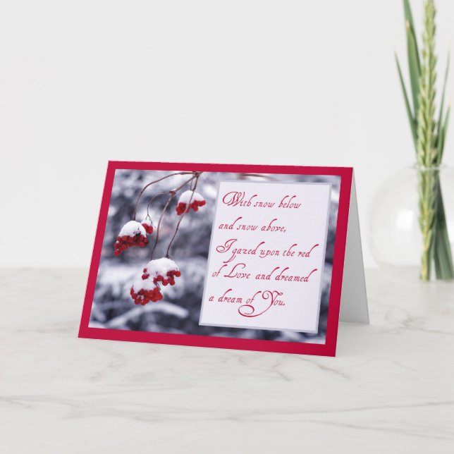 Valentine Love Poem Red Berries In Snow Holiday Ca (Front)