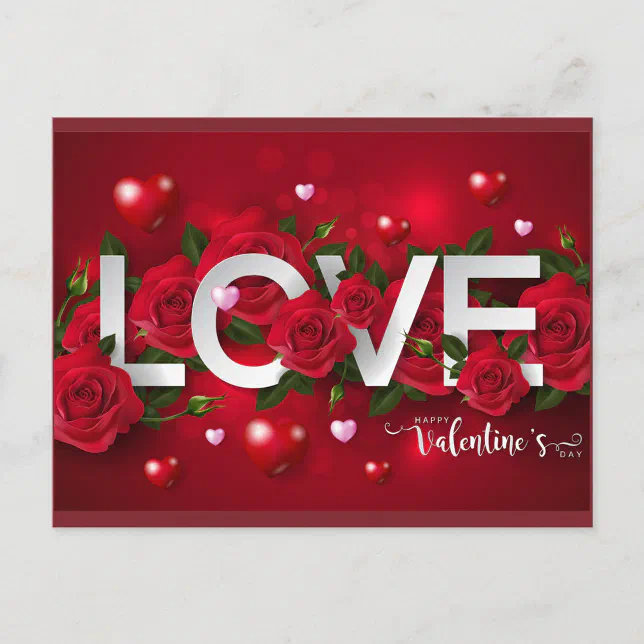 Valentina Red Roses Valentine Love Roses Hearts Red Romantic Postcard | Zazzle