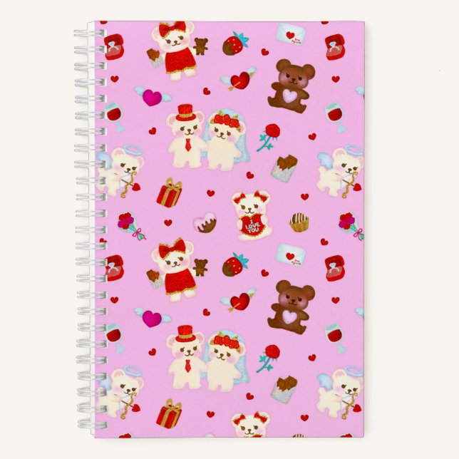 Valentine Love Teddy Bear Pink Notebook (Front)