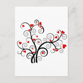 Valentine love tree with red hearts postcard