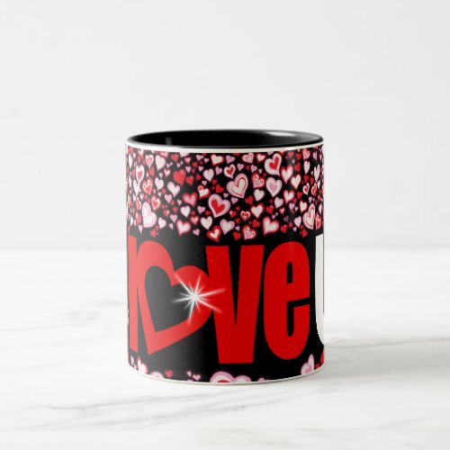 Valentine love u hearts red pink black mug