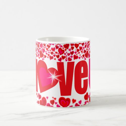 Valentine love u hearts red pink  white mug