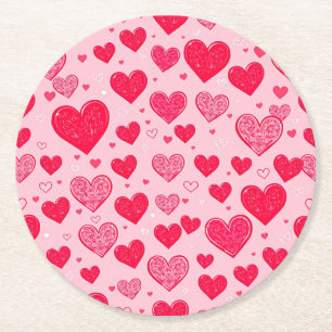 Valentine Love-Valentine Hearts Round Paper Coaster