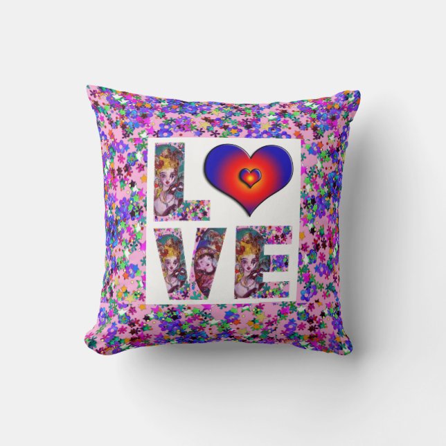 VALENTINE LOVE VENETIAN MASQUERADE CONFETTI THROW PILLOW (Front)
