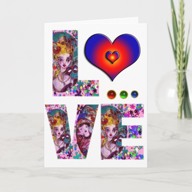 VALENTINE LOVE  VENETIAN MASQUERADE HOLIDAY CARD (Front)