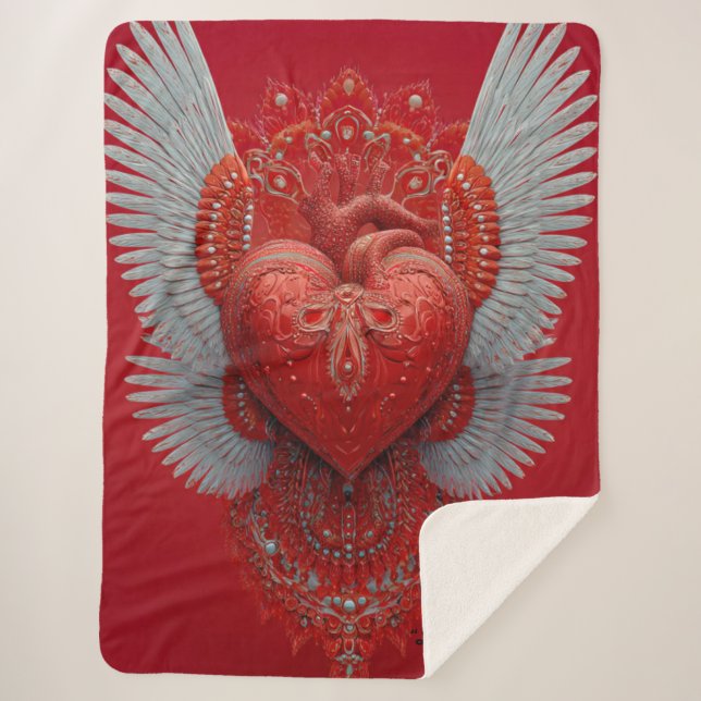 "Valentine Love Wings" Sherpa Blanket (Front)
