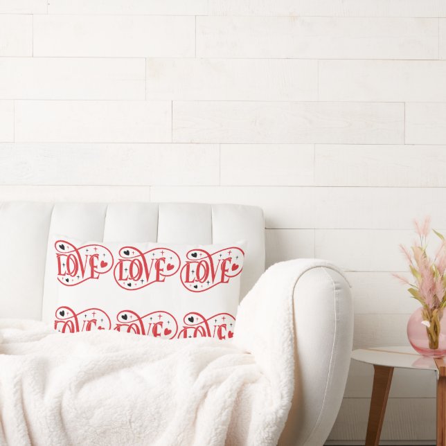Valentine LOVE word Red on White Lumbar Pillow (Couch)