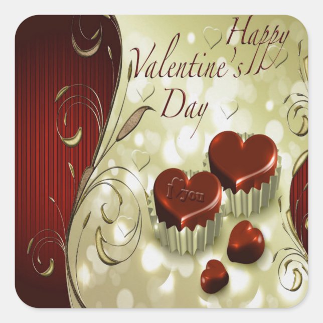 Valentine Love You Heart 2 Square Sticker (Front)