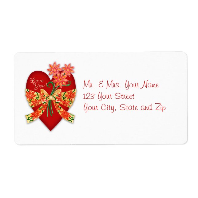 Valentine "Love you" Heart with Bow Label (Front)
