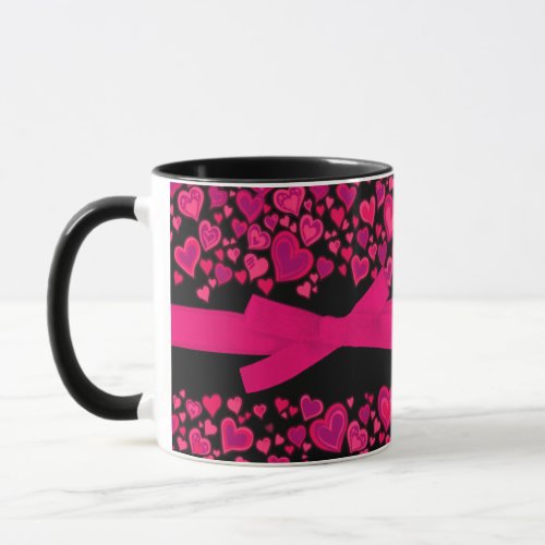 Valentine love you hearts red pink black mug