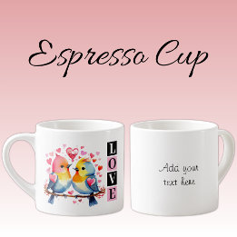 Valentine lovebirds custom text pink espresso cup