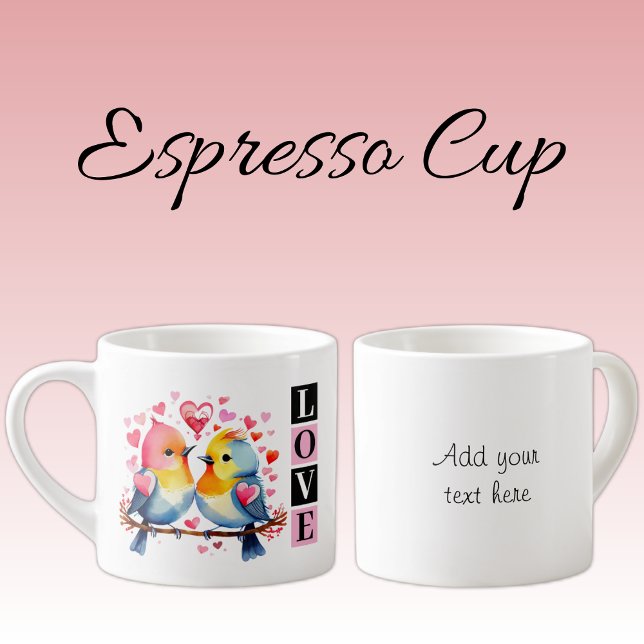 Valentine lovebirds custom text pink espresso cup (Creator Uploaded)
