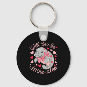 Valentine Manatee Cute Animal Hearts Will You Be M Keychain