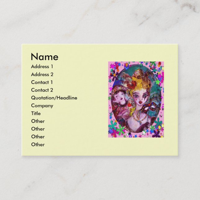 VALENTINE MASQUERADE MASKS ,CONFETTI,pink purple Business Card (Front)