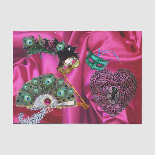 VALENTINE MASQUERADE MASKS,LACE HEART,PEACOCK FAN TISSUE PAPER (Front)