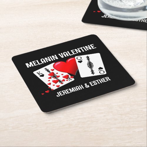 Valentine MELANIN QUEEN KING PLAYING CARDS Couples Square Paper Coaster