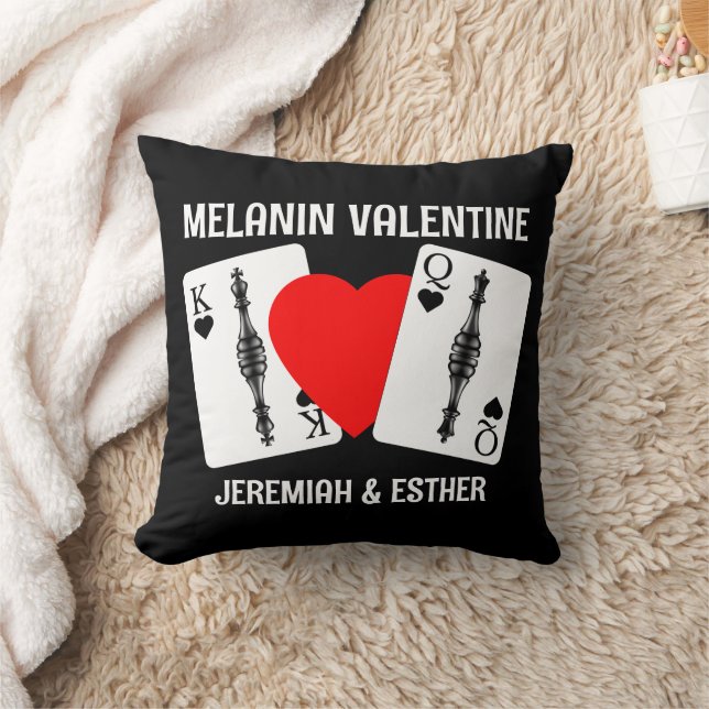 Valentine MELANIN QUEEN KING PLAYING CARDS Couples Throw Pillow (Blanket)