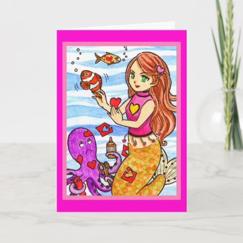 Valentine mermaid holiday card