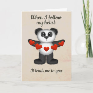 Valentine Message Panda Bear String of Red Hearts  Holiday Card