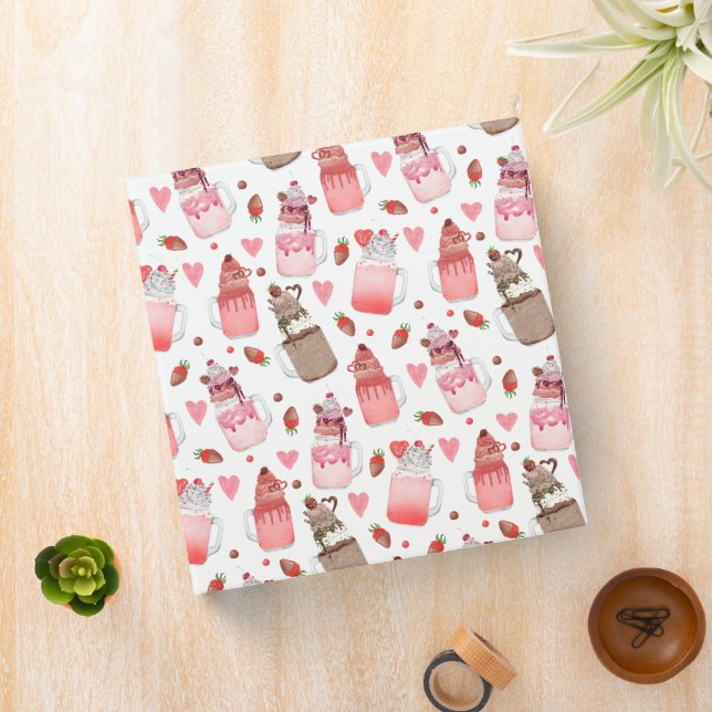 Valentine Milkshakes Candy Hearts Love Pattern 3 Ring Binder (In Situ)