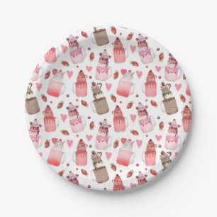 Valentine Milkshakes Candy Hearts Love Pattern Paper Plates
