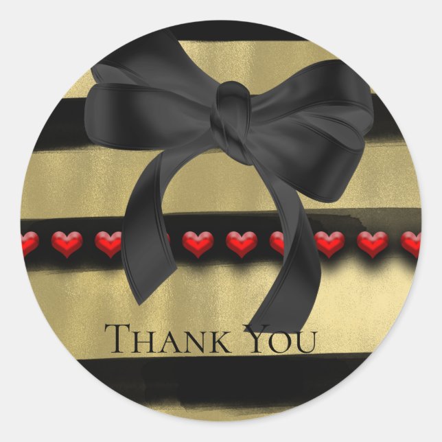 Valentine Modern Black Bow Gold Paint Party Favor Classic Round Sticker (Front)