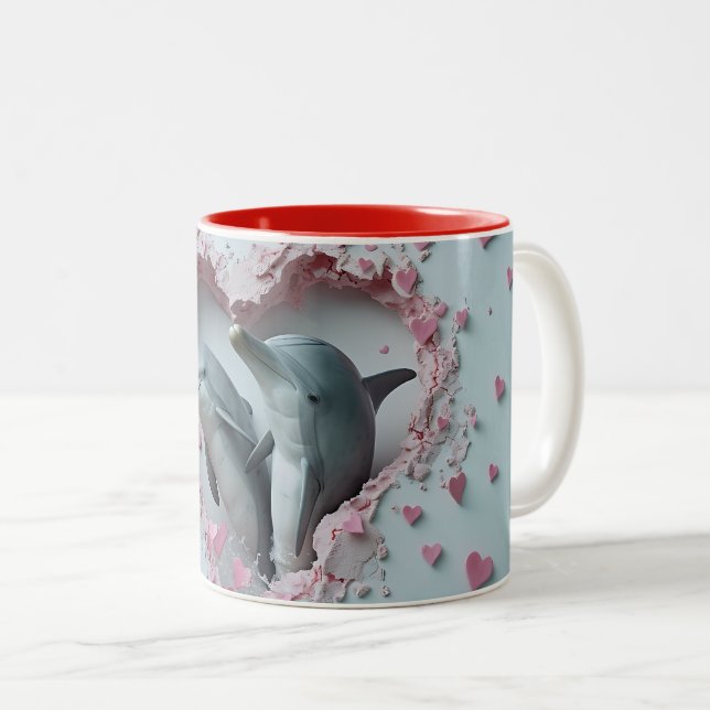 Valentine Mom & Baby Dolphins 3D Mug Wrap (Front Right)