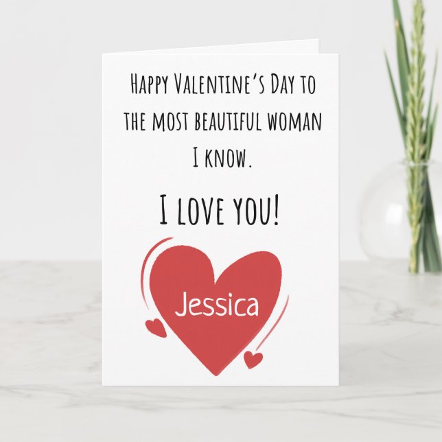 Valentine Most Beautiful Woman With Name Folded Card (Front)