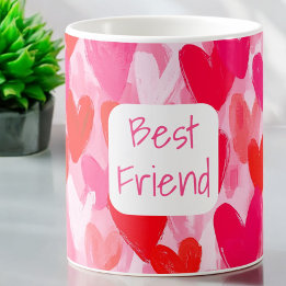 Valentine Multi Hearts Pattern Pink Best Friend Coffee Mug