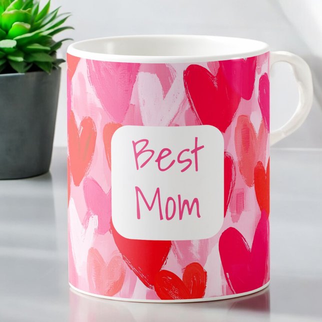 Valentine Multi Hearts Pattern Pink Best Mom Love Coffee Mug (Creator Uploaded)